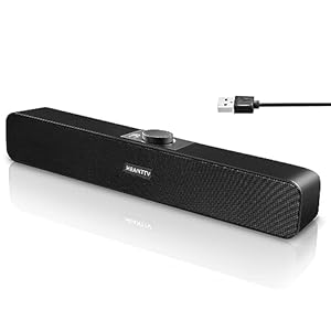 HEANTTV PC Soundbar, PC Speaker, USB Computer Speaker, 3.5mm Female 3w*2 USB Soundbar 2.0 with 2 Membranes, Portable Stereo Speakers, Volume Control for PC, Desktop, Laptop, Plug and Play, Aluminium,