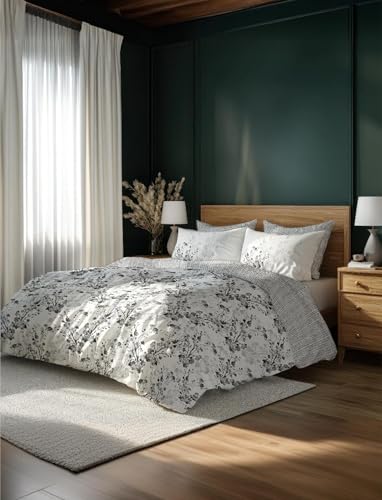 Image of LANE LINEN 400TC Morrison Bloom Super King Size Bedsheet with 4 Pillow Cases | 100% Cotton Digital Print Bedding Set (2.74 M x 2.74 M) | Modern Floral Pattern for Luxurious Comfort (White Floral)