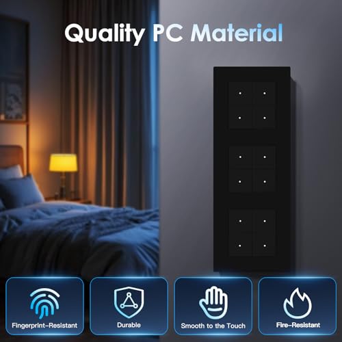 BSEED Smart Lichtschalter 4 Fach 1 Weg Tripple Wlan Smart Lichtschalter arbeitet mit Amazon Alexa/Google Home, WIFI Taster Schalter PC Rahmen kompatibel mit Smart Life/Tuya-228mm, Schwarz