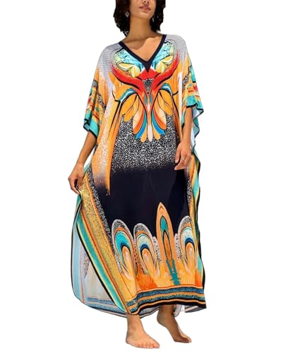 Image of NFVNKJ Women's Plus Size Beach Lounge Kaftan Maxi Dress Swimsuit Coverup for Women