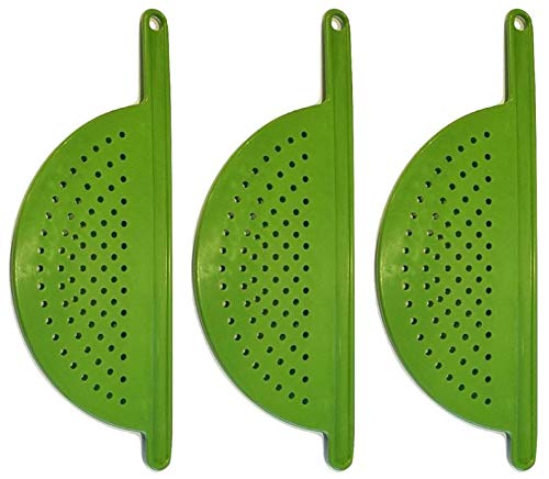 Handheld Plastic Pot Drainer, Noodle & Pasta Strainer with Handle - Fits up to 9" Pots - Green (3 Pack)