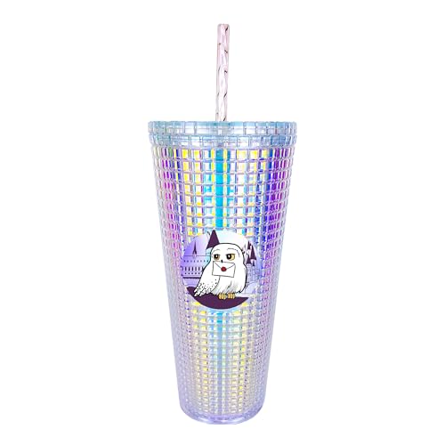 Image of Spoontiques Harry Potter Diamond Tumbler, 20oz - Textured Cup w /Staw, Double Wall Insulated, BPA Free - Hedwig