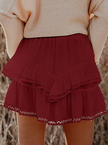 Image of Aoudery Flowy Shorts for Women Casual Boho Ruffle Tiered Skorts High Waist Mini Skirts Golf Tennis Crochet Shorts