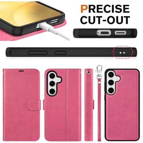 TUCCH Case for Galaxy S25, [Detachable] 2 in1 Magnetic PU Leather Wallet Case RFID Blocking [Wireless Charging] 4 Card Holders Stand Removable Folio Cover Compatible with Galaxy S25 6.2", Hot Pink by TUCCH - Used condition - Image 8