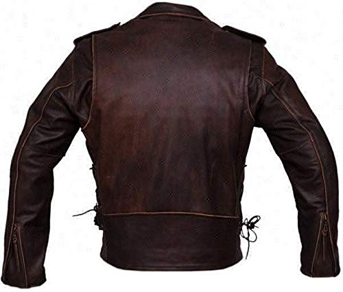 Image of Men's Leather Jacket Cafe Racer Biker Style Retro Stripes Jacket, Motorcycle Racing Leather Jacket Men