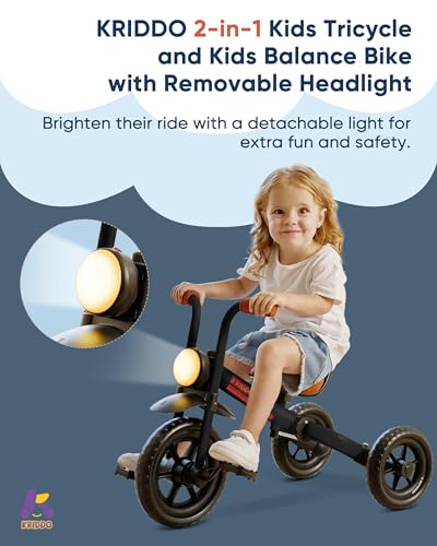Image of KRIDDO 2-in-1 Kids Balance Bike and Kids Tricycle for 2 to 5 Year Old, Toddler Balance Bike with Detachable Pedals, Tricycles for 3-5 Year Olds with Stitched Soft Grip, Black