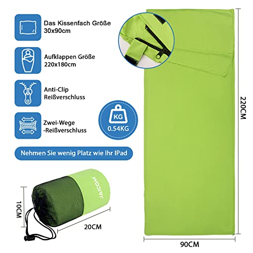 JAICOM Hüttenschlafsack, Ultraleichter Seideschlafsack für Reise, 2in1 Hüttenschlafsack, Bequemer und Weicher Schlafsack kleines Packmaß aus Mikrofaser, Ideal für Rucksackreise, Hotels