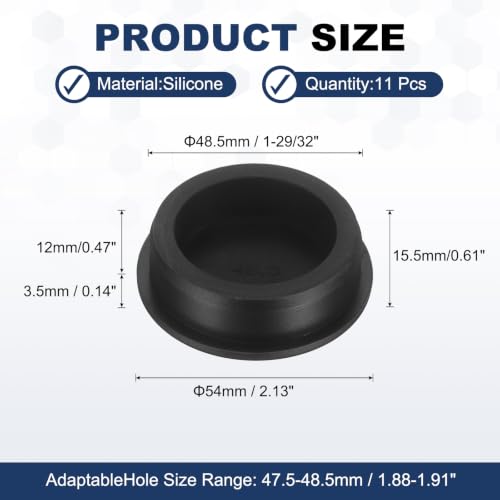Image of MECCANIXITY 11pcs T-Shaped Silicone Plugs 48.5mm 1-29 /32 Inch Dia Snap in Plug Hole Seal Cover Round Rubber Stopper for 47.5-48.5mm Holes Kitchen Rubber Bulkheads Waterproof Sealing, Black