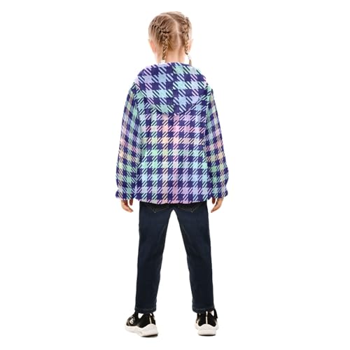 GuoChe Rainbow Plaid Navy Sherpa Jacket4