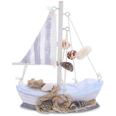 CoTa Global Mini Moonlight Sailboat Decor - Handcrafted Wooden Boat Decor, Perfect Model Sailboat Nautical Decor, Cute Beach Themed Home Decor, Mini Boat with Beach Shells Decor for Bedroom - 5 Inch Cover