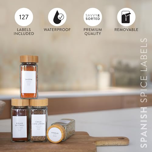 Image of 127pcs Spanish Spice Labels Pre-Printed Waterproof Spanish Spanish Spanish Spice Jar Labels Written Jar Labels Round Rectangular Spice Labels For