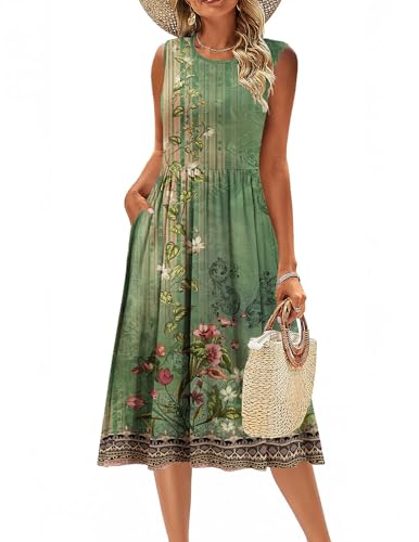 Image of Zeagoo Women's Summer Tank Midi Dress with Pockets Floral Sleeveless A-Line Casual Loose T-Shirt Dresses Beach Sundress 2026