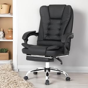 SAVYA HOME Virtue Plus Ergonomic High Back Leatherette Office Chair | Work from Home Desk Chair | Lumbar Support | Cushioned Armrest & Footrest | 135 Degree Tilt and Lock Mechanism- Black