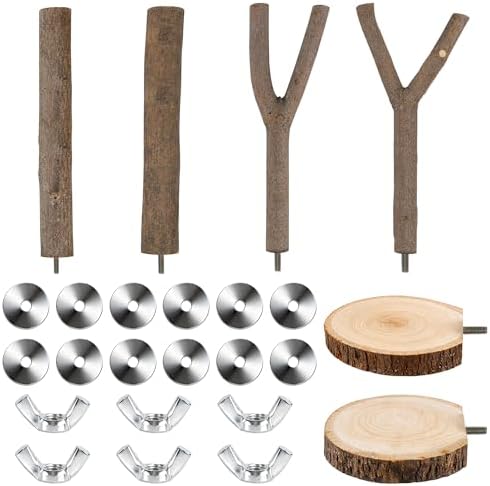 6 PCS Bird Perch Set, Natural Birch Wood Straight & — top-down angle highlighting key features