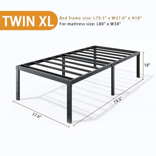 Image of LUMUNANCE Metal Bed Frame Twin XL Size - 18 Inch Heavy-Duty Platform Bed Frame No Box Spring Needed, Easy Assembly, Noise-Free, Sturdy Mattress Foundation, Underbed Storage Space