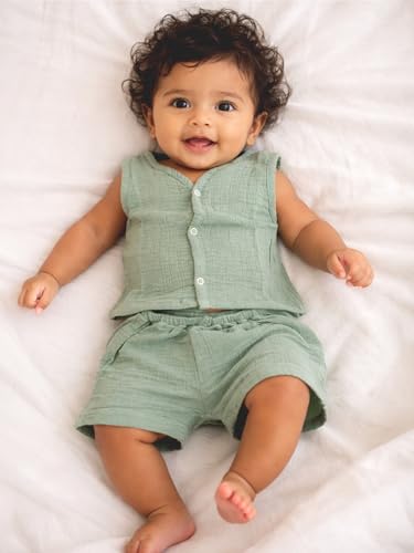 Image of Organic Crinckled Cotton Muslin Front Open Jabla | Printed Jhabla | for Newborn & Infants | All Season wear Jabala Baby Products | Sleeveless Vest | Assorted Pack of 3| Size -6-12 Months
