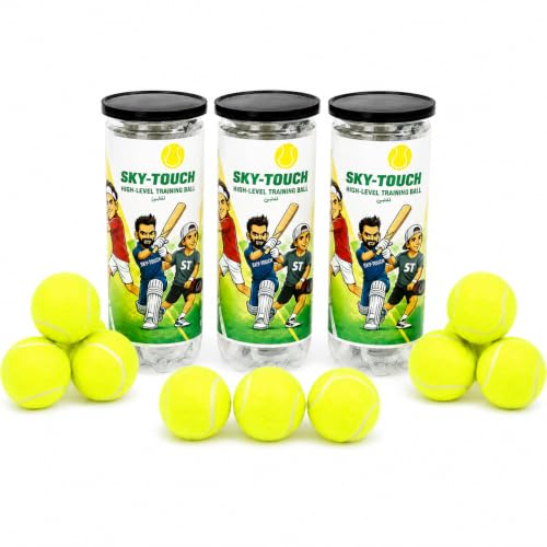 SKY-TOUCH 9Pcs Tennis Balls: 135cm High Bounce Practice Balls in Sealed Tub 64mm Durable Training Balls for Beginners Padel Paddle Ball Casual Matches & Small Dog Play Easy Carry Tube for Storage