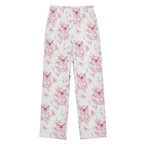 Piggy Pig Floral Boys Long Pants Soft Trousers Elastic Waist Kids Lounge Bottoms with Pockets S-XL