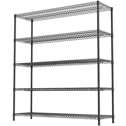 Image of M MZG 3500LBS 59 inch W 5 Tiers Storage Shelves, Metal Shelving Wire Metal Shelving Unit Shelves for Storage Adjustable Garage Shelving for Pantry Kitchen Garage Black 17.7 inch D x 59.1 inch W x 70.4 inch H