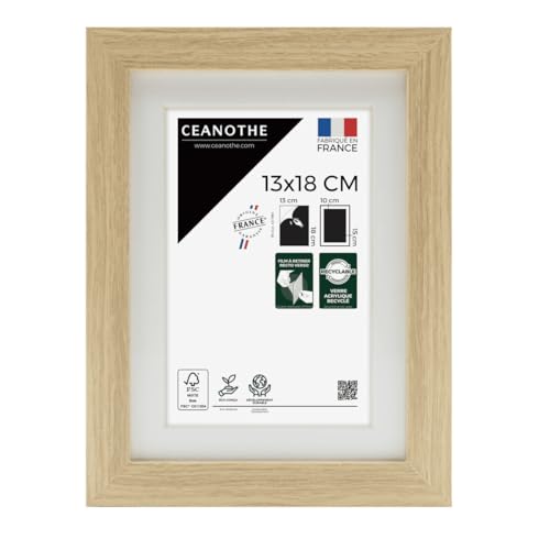Ceanothe Cadre Photo 13x18 cm en Bois FSC Bois Naturel Passe-partout 10x15 cm - Convient au A6 et Carte Postale Design Effet Caisse Collection MILAN Verre acrylique Incassable Fabriqué en France