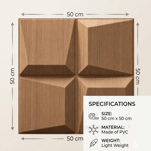 Image of Kayra Decor 3D PVC Wall Panels for Bedroom & Living Room | Cube Design | Metallic Wood Color | 19.7 x 19.7 Inch | Pack of 40 | 107.6 Sq Ft