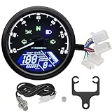 MH Universal Motorcycle Speedometer Digital Gauge Cluster - Motorcycle MPH KM/H Speedometer, Tachometer, Gear Indicator, Odometer w/Blue Backlight (Fits 2/4 Cyl 4-Stroke)