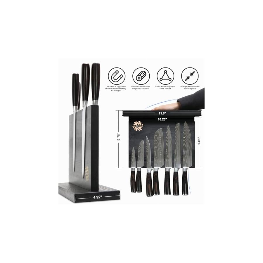 Knife Set with Block for Kitchen - 7Pcs Hand-Forged Kitchen Knife and Magnetic Holder with Ergonomic Handle-Perfect for Novice to Professional Chefs.