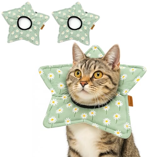 Colenumone Paquete de 2 conos suaves para gatos, collar de recuperación floral ajustable para gatos y gatitos, cómodo collar electrónico isabelino para después de la cirugía y curación de heridas (S)