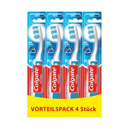 Colgate Zahnbürste für Unterwegs, weich, 4 Stück, faltbar - Reisezahnbürste in kompakter Größe ideal für Koffer und Taschen