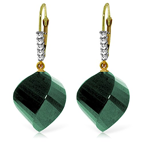 Galaxy Gold GG 14k Solid Gold Leverback Earrings with Diamonds and Briolette Twisted Green Sapphire