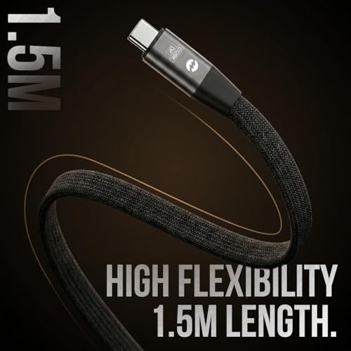 Image of Amkette Mozen 100W Type C to Type C Cable Fast Charging, C to C Cable, 5A Output, E-Marker Chip, 360 Rotating L Shape Connector, Braided Build, 480 Mbps Data Sync, 1.5m, Black