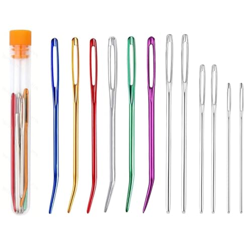 12 agujas de lana, agujas de zurcir romas de ojo grande, agujas de zurcir, agujas de zurcir con punta doblada para macramé, costura, proyectos de crochet