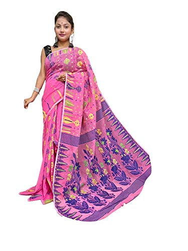Sari Dhakai Jamdani de algodón rosa para bodas y eventos tradicionales de la mujer 948d