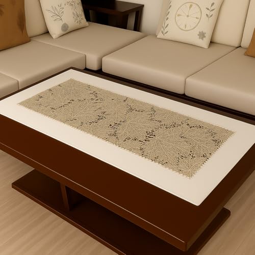 Image of Homerz Premium Table Runner, PVC, Size- 92x34 cm | Waterproof, Heat Resistant, Non-Slip, Easy to Clean Soft Table Runner for Coffee Table, Dining Table and Centre Table. (Golden Stem)