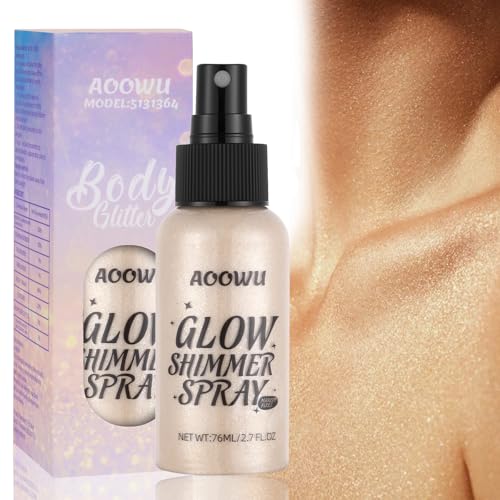 AOOWU Body Glitter Spray - Shimmer Spray for Body & Hair Long-Lasting Sparkle - Quick-Drying & Waterproof - Makeup for All Skin Types for Party Prom Festival Rave (75ML)