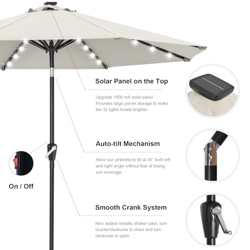 Image of ABCCANOPY Durable Solar Led Patio Umbrellas with 32LED Lights 11FT (Light Beige)
