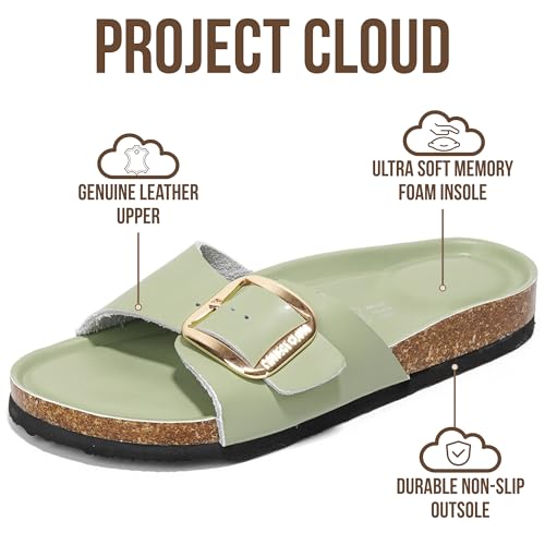 Image of Project Cloud 100% Genuine Leather Sandals Women Dressy Beach Essentials Slides for Women Footwear - Lightweight with Memory Foam Insole Sandals for Women 2026 - Womens Slides