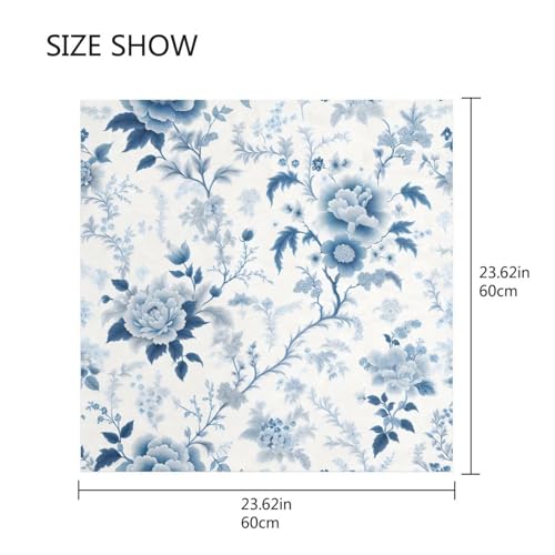 Blue and White Florals Silk Head Scarf 24" Square Soft Feeling Satin Hair Scarf Silk Bandana Neck Scarf for Women Girls2
