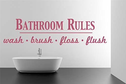 Bathroom Rules Wash Brush Floss Flush Quote Saying Wall Sticker