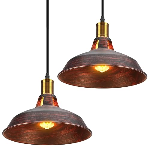 TOKIUS Lámpara Colgante Vintage, Ø27cm Lámpara de Techo Retro de Metal Industrial E27 Lámpara Araña para Comedor Cocina Restaurante, 1m Cable (Cobre Oxidado, 2 Piezas)