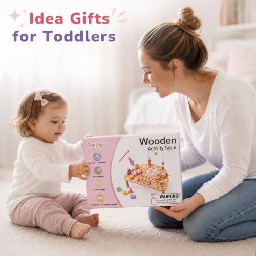 Image of Vanplay Montessori Toys for 1 2 Year Old Girl Gift - 1st Christmas Birthday | 8 in 1 Learning Activities with Music Box / Fishing Game, Busy Board Toys for Toddler 1-3, One Year Old Girl Birthday Gift