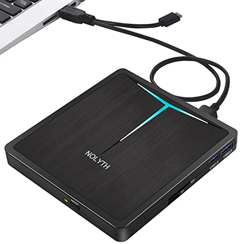 Lettore DVD esterno USB 3.0 Type-C DVD/CD+/-RW masterizzatore Drive con porta USB & SD TF Slot, unità DVD ottica portatile per computer portatile PC Windows 11 10 PC Mac MacBook Apple iMac