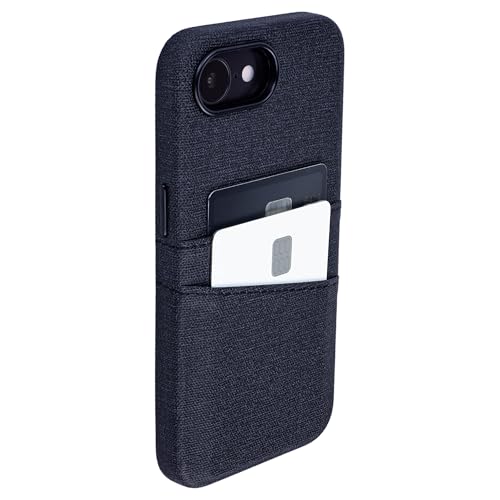 Dockem Etui na Karty na iPhone 17e, iPhone 16e z Wbudowaną Metalową Płytką do Mocowania Magnetycznego & 2 Kieszenie: M2 Luxe Etui z Portfelem ze Skóry Syntetycznej Płótno Styl (Węglowa Czerń)