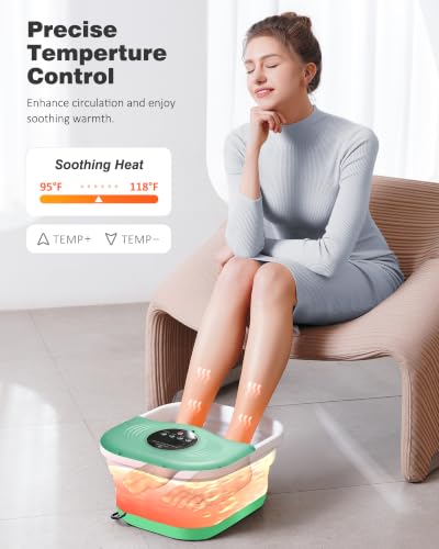 Image of SPA4PIEDS Collapsible Heated Foot Spa Bath with Bubble, Foot Soaking Tub Featuring 8 Shiatsu Rollers, Pumice Stone and Built-in Timer for Mom, Dad and Foot Relaxation (Light Green)