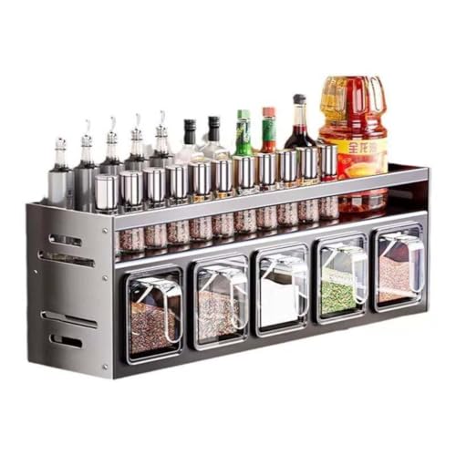 Fiozwea キッチンスパイスラック スパイス収納ラック 壁掛け 組み立て不要 穴あけ不要 多機能スパイスジャー 大容量収納ボックス 家庭用キッチン整理 壁掛け (43.5*10.5*11.8CM,A)