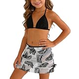 3er Set Mädchen Bikini Badeanzüge Teenager mit Verstellbare Schultergurte Bademode 3-Teilige Badeanzüge für Mädchen Kinder Sport Badebekleidung mit Blumendruck Bikini mit Shorts Strand