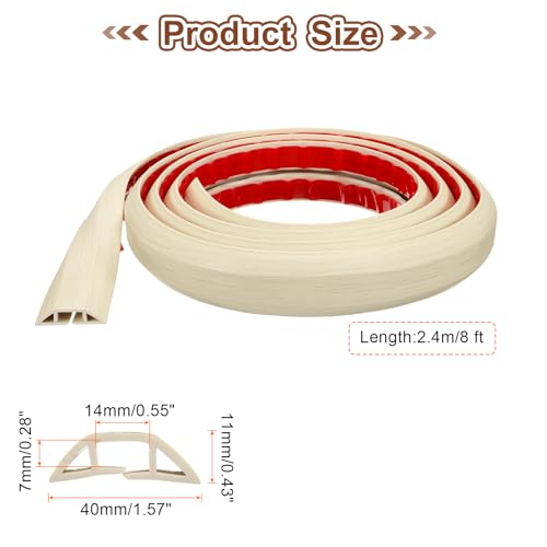HARFINGTON protector para cables en piso 8ft, canal interno 0.55 x 0.28 pulgadas, PVC color beige madera miniatura 2