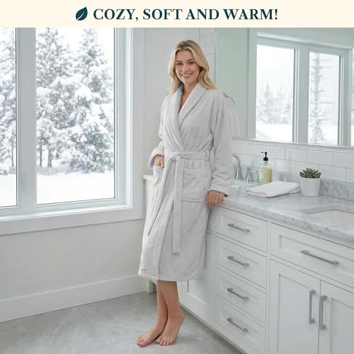 Image of PAVILIA Womens Robe Fleece Plush Soft, Fluffy Fuzzy Cozy Warm Bathrobe, Shower Spa House Long Robe for Women