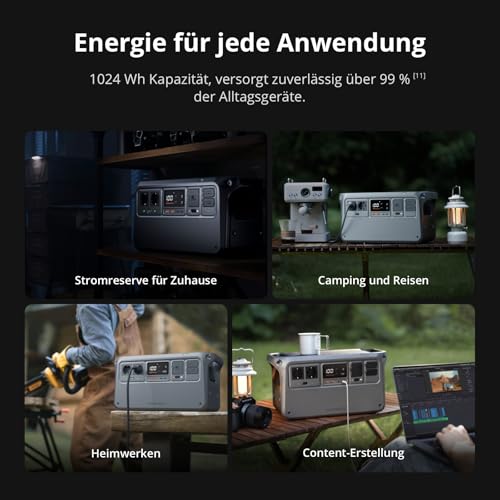 DJI Power 1000 V2 Tragbare Powerstation 1024Wh, 2600W Power Station Solar, Elektrischer Generator für Camping/Zuhause/Wohnmobile(Power 1000 V2+Tasche)