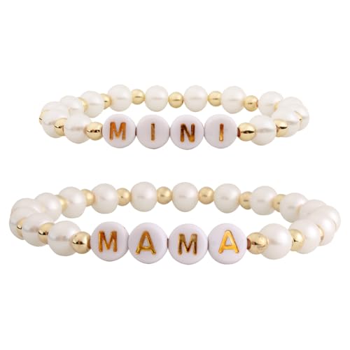 QqzsJewls Mama Mini Matching Heart Bracelets for Mother Daughter, Mother's Day Valentines Day Birthday First Day of School Kindergarten Gifts